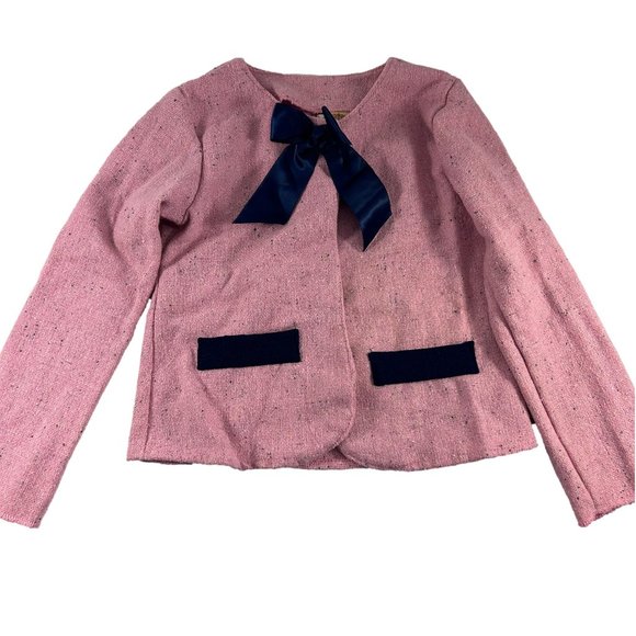 Mia Belle Baby Toddler Girls Size 4T Lightweight Jacket Barbiecore Pink Navy Bow - Picture 1 of 8
